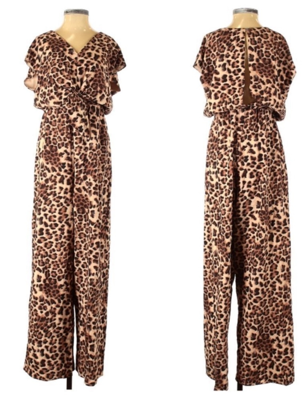 THE NINES Leopard Print Cutout Back Jumpsuit S